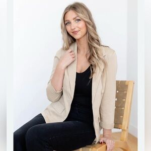 Leith Tan Long Sleeve Blazer XXS